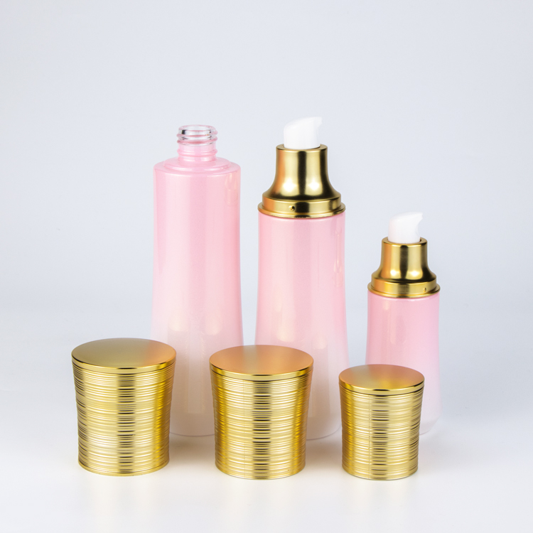 Wholesale 30ml 60ml 100ml 50g glass bottles pink essential oil cosmetic bottle set