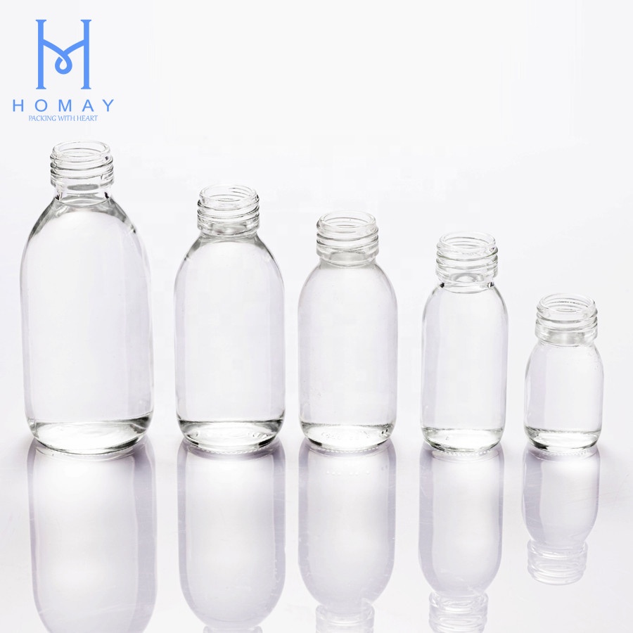 Wholesale 30ml 60ml 90ml 125ml 150ml 200ml Clear syrup glass medicine bottles for syrup