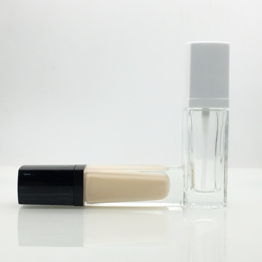 Wholesale 30ml Clear Square Shape Pump Liquid Foundation Packaging Glass Bottle with Black Plastic Cap