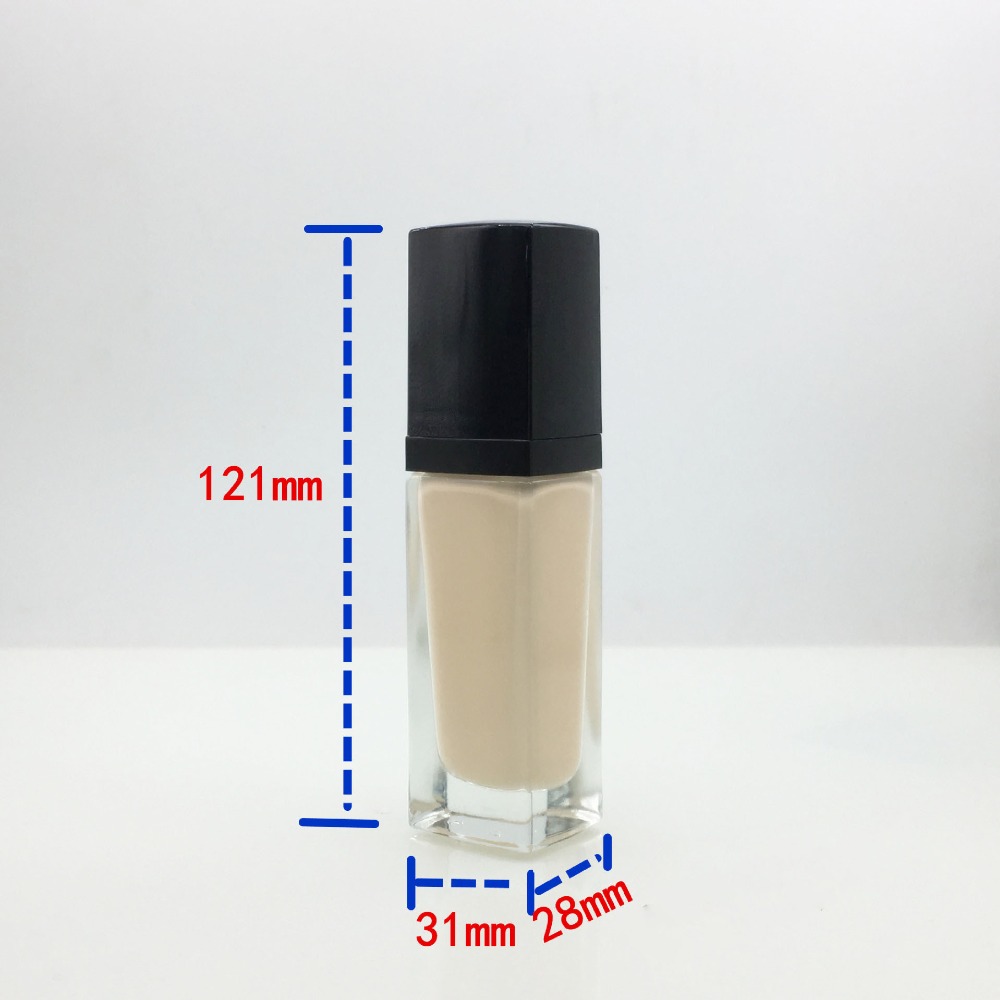 Wholesale 30ml Clear Square Shape Pump Liquid Foundation Packaging Glass Bottle with Black Plastic Cap