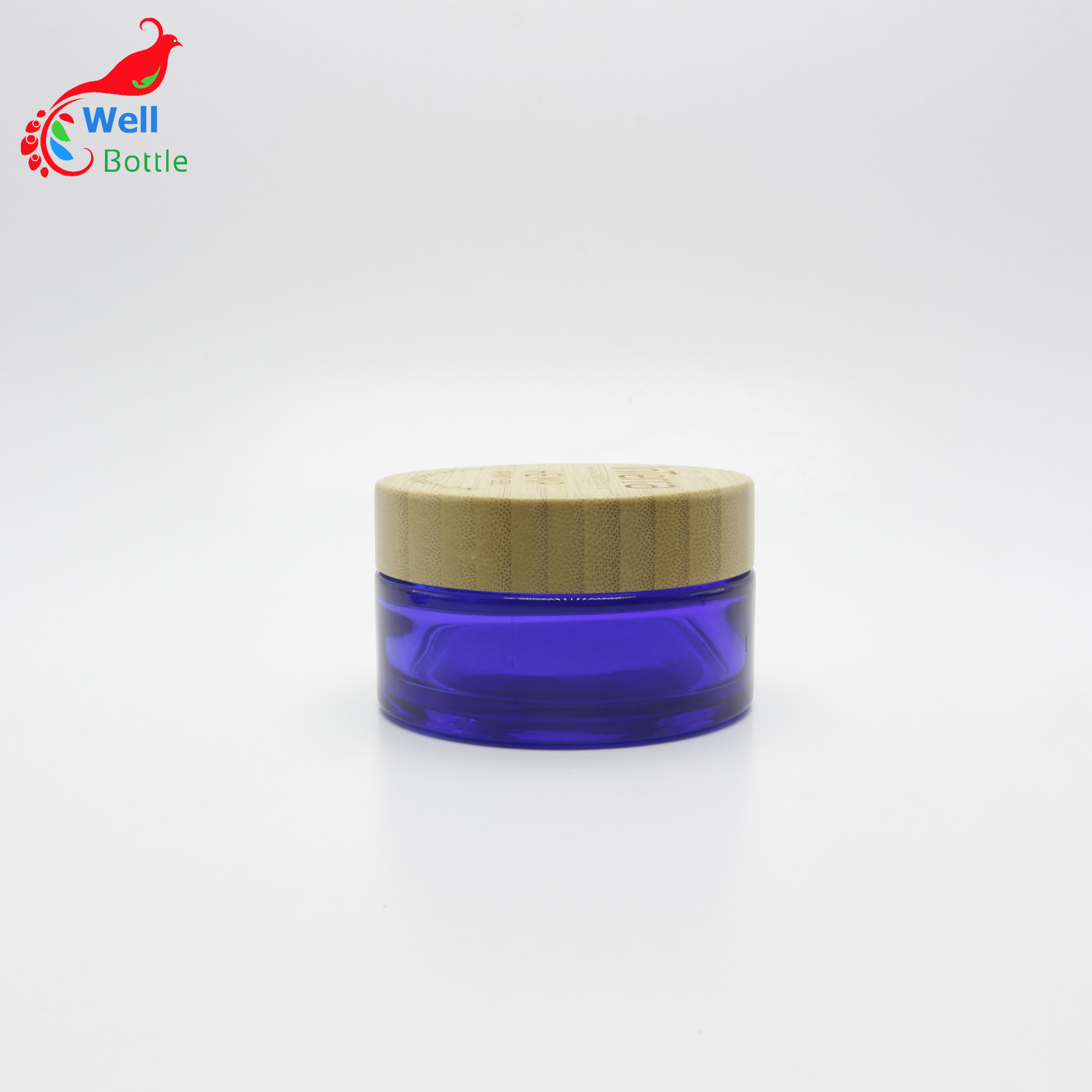 Wholesale 30ml Cosmetic Jar blue Glass Cream Jar With bamboo Lid Eco Friendly Containers J095E