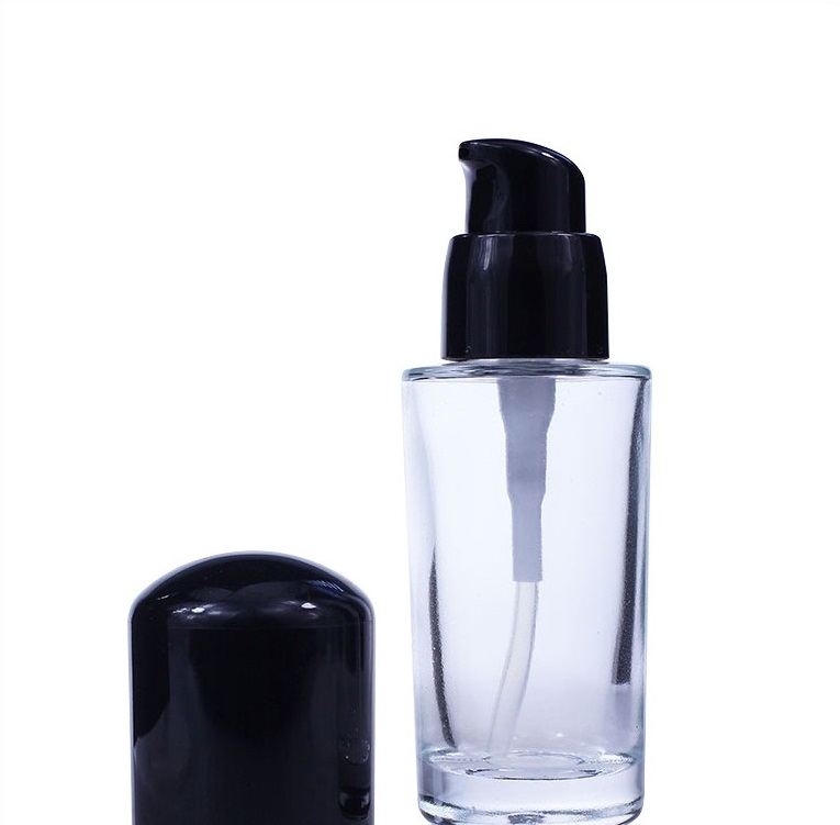 Wholesale 30ml Empty Liquid Make Up Foundation Glass Bottle Cylindrical Glass bottle Cosmetic Packaging