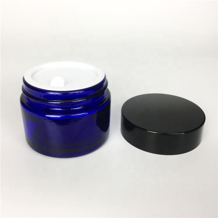 Wholesale 30ml blue color glass cream jar cosmetic jar with black plastic cap