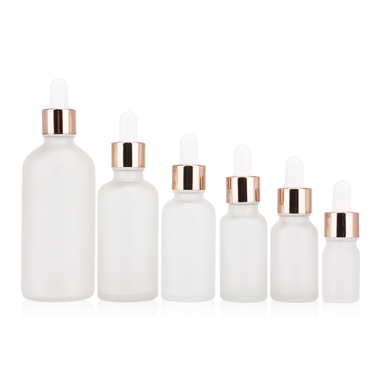 Wholesale 30ml clear frosted makeup skincare serum push button pump dropper glass bottle with push dropper