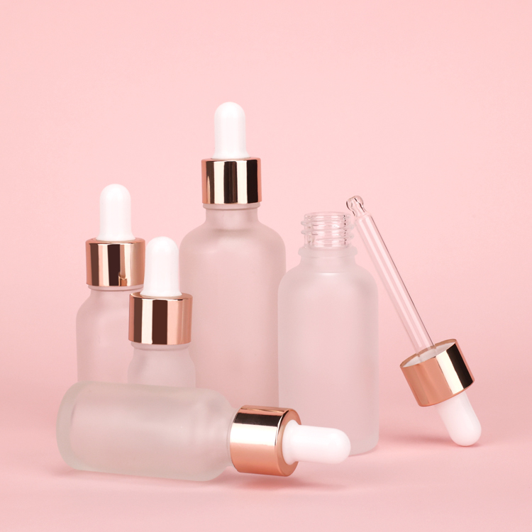 Wholesale 30ml clear frosted makeup skincare serum push button pump dropper glass bottle with push dropper