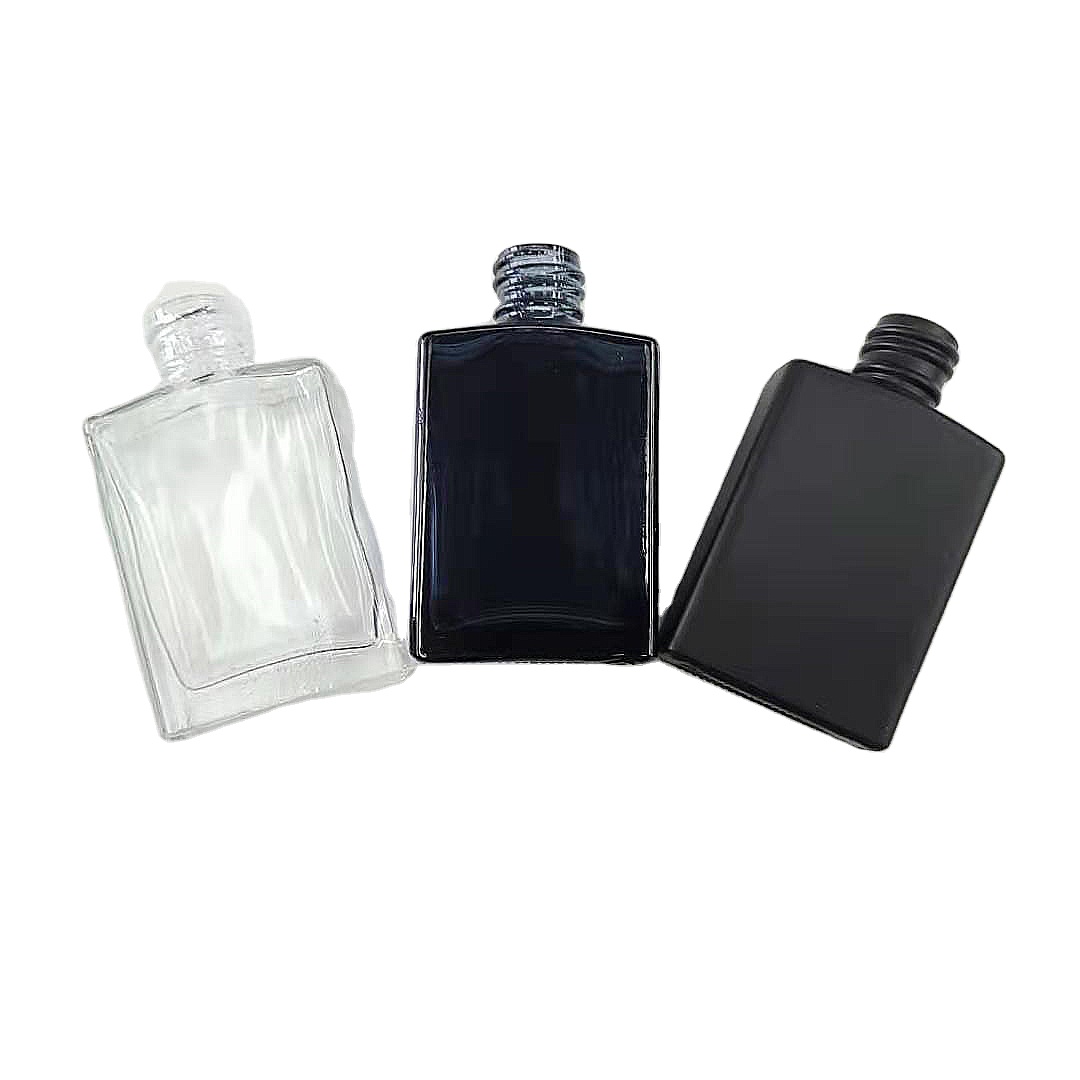 Wholesale 30ml frosted clear black square rectangle empty glass bottles with childproof cap for e liquid essential oil