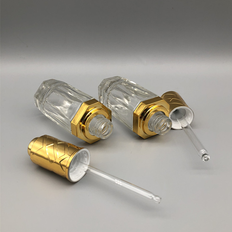 Wholesale 30ml luxurious glass dropper Octagonal bottle for cosmetic package with gold press dropper cap in good price
