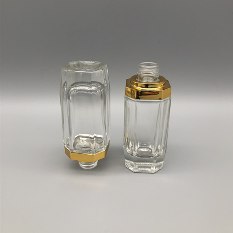 Wholesale 30ml luxurious glass dropper Octagonal bottle for cosmetic package with gold press dropper cap in good price