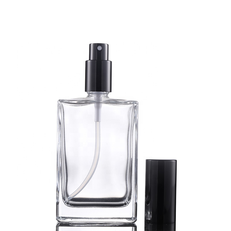 Wholesale 30ml rectangular glass bottle with aluminum spray lid perfume glass bottle 50ml 100ml