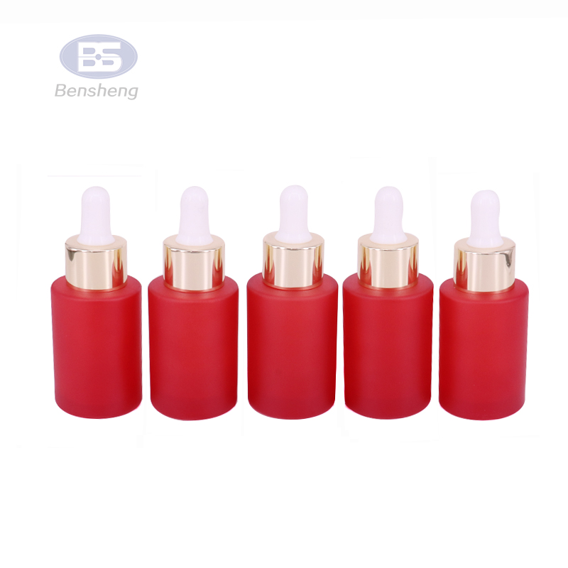 Wholesale 30ml transparent matte cosmetic flat shoulder eye serum dropper glass bottle set with white dropper lid