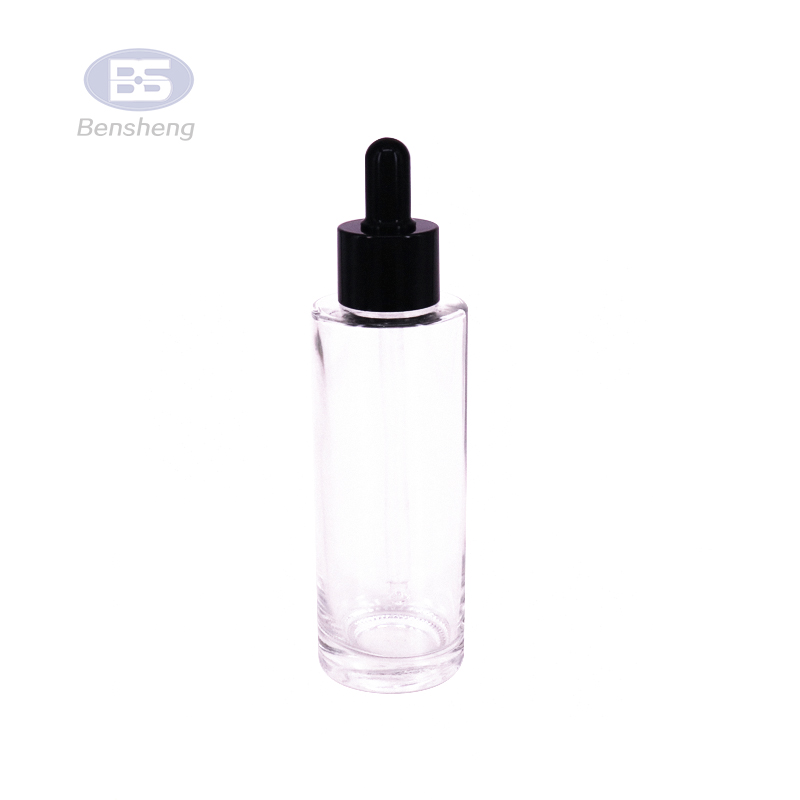Wholesale 30ml transparent matte cosmetic flat shoulder eye serum dropper glass bottle set with white dropper lid