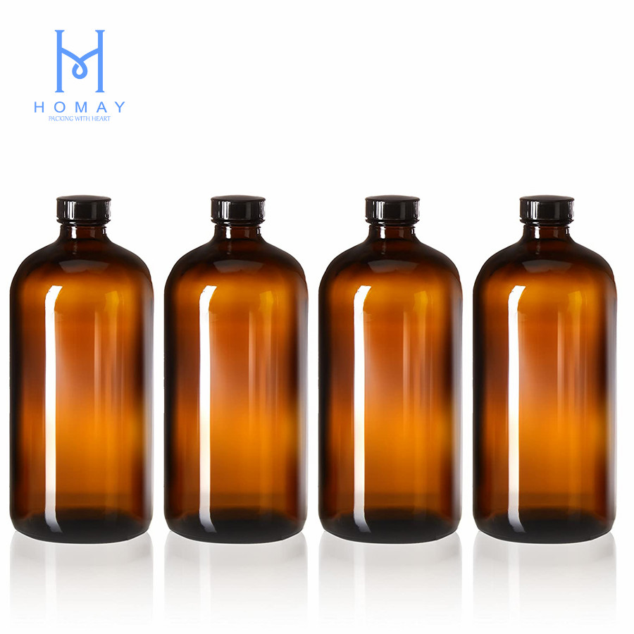 Wholesale 32oz / 1000ml / 1L Amber boston round glass bottle G.P.I28mm