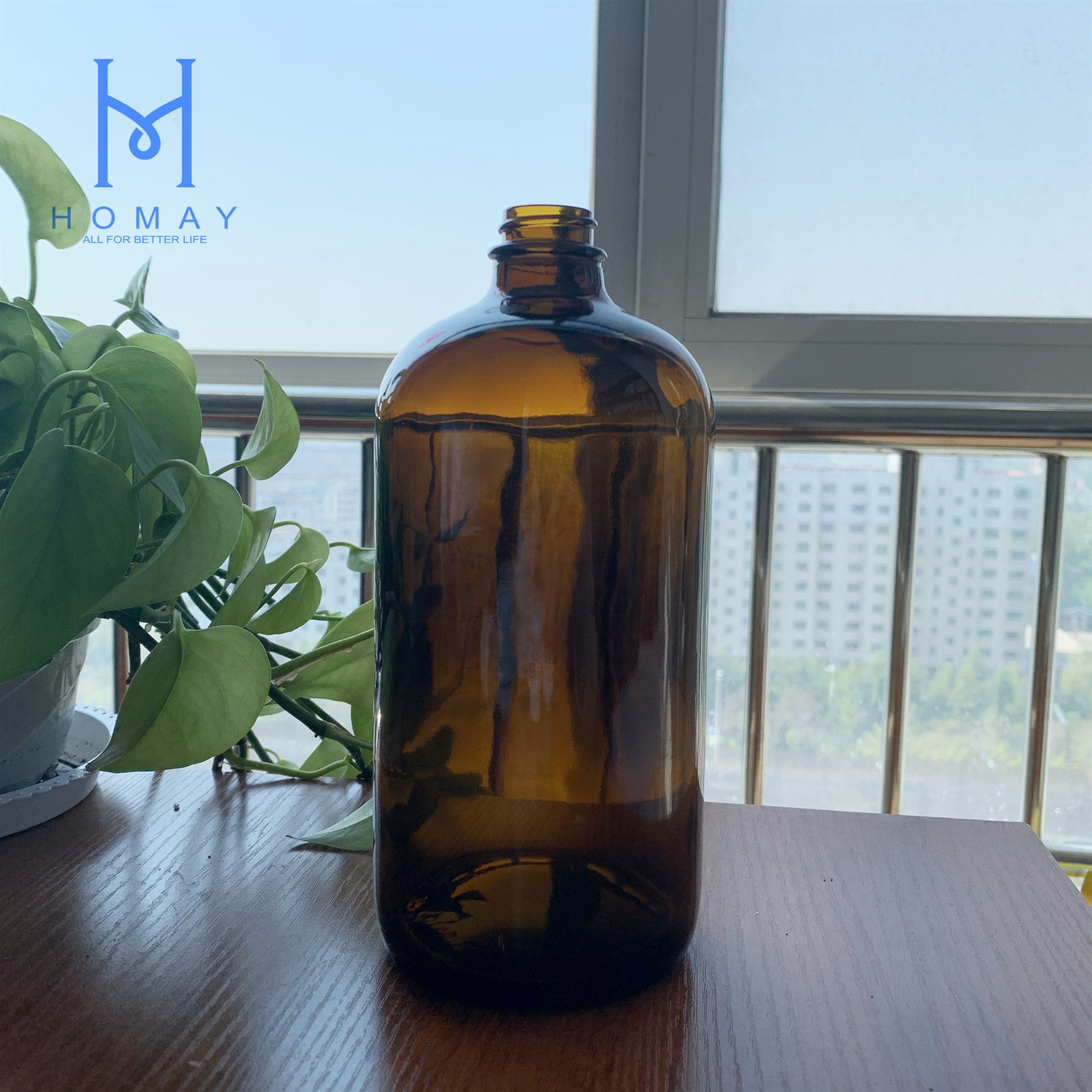 Wholesale 32oz / 1000ml / 1L Amber boston round glass bottle G.P.I28mm