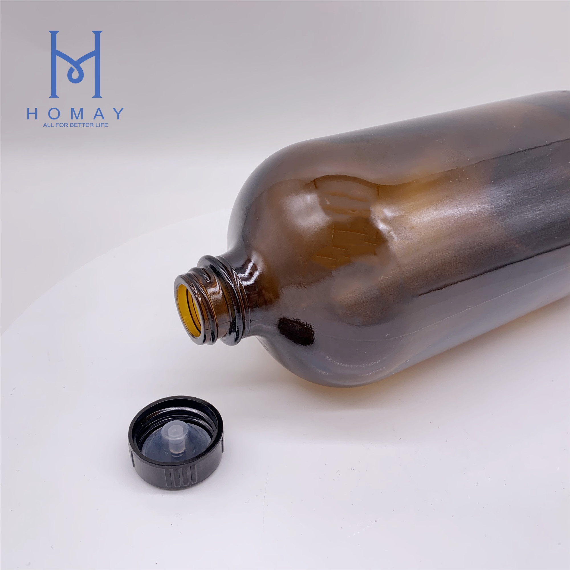 Wholesale 32oz / 1000ml / 1L Amber boston round glass bottle G.P.I28mm