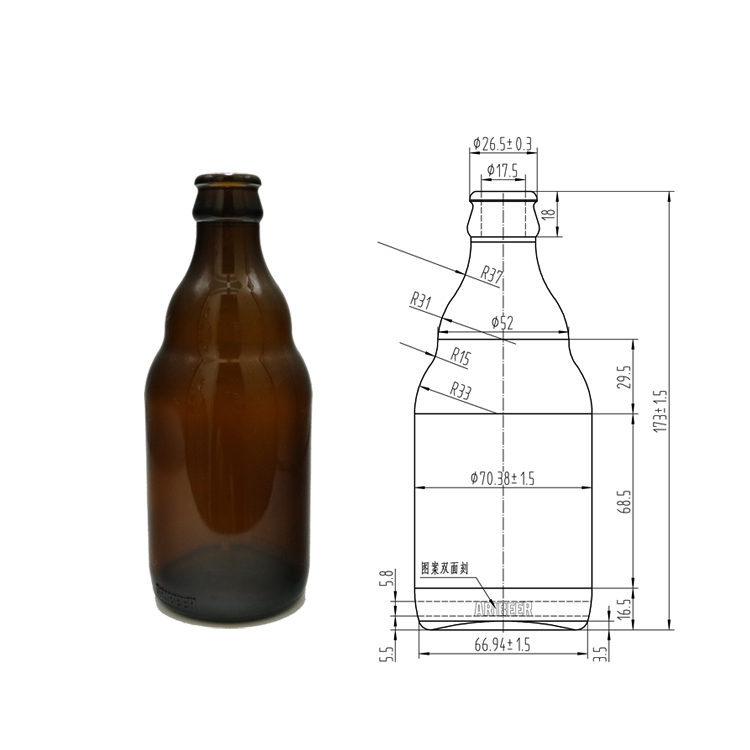 Wholesale 330ml 12 oz amber glass stubby beer bottle