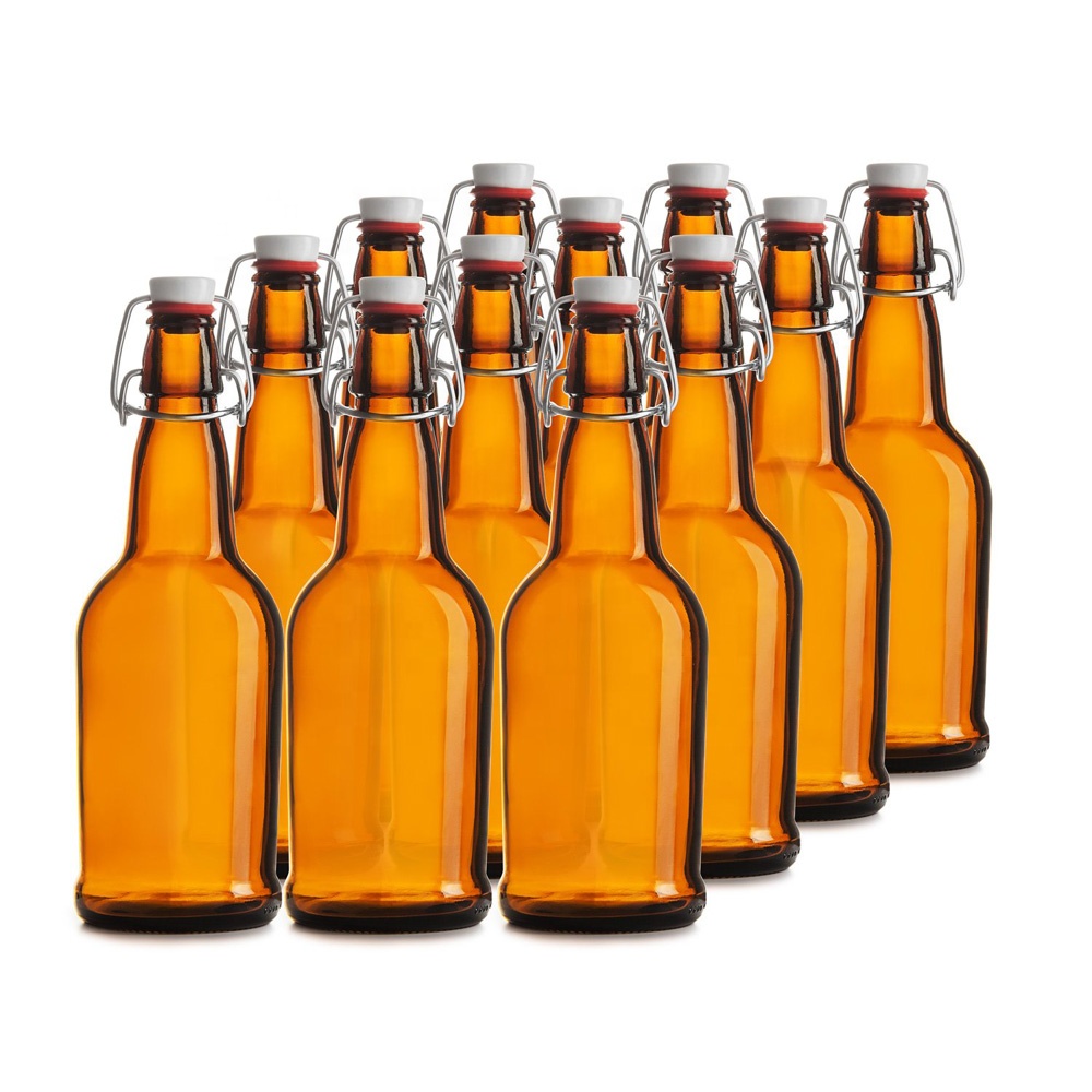 Wholesale 330ml 500ml 1000ml Amber Grolsch Style Airtight Swing Top beer bottles 500 ml