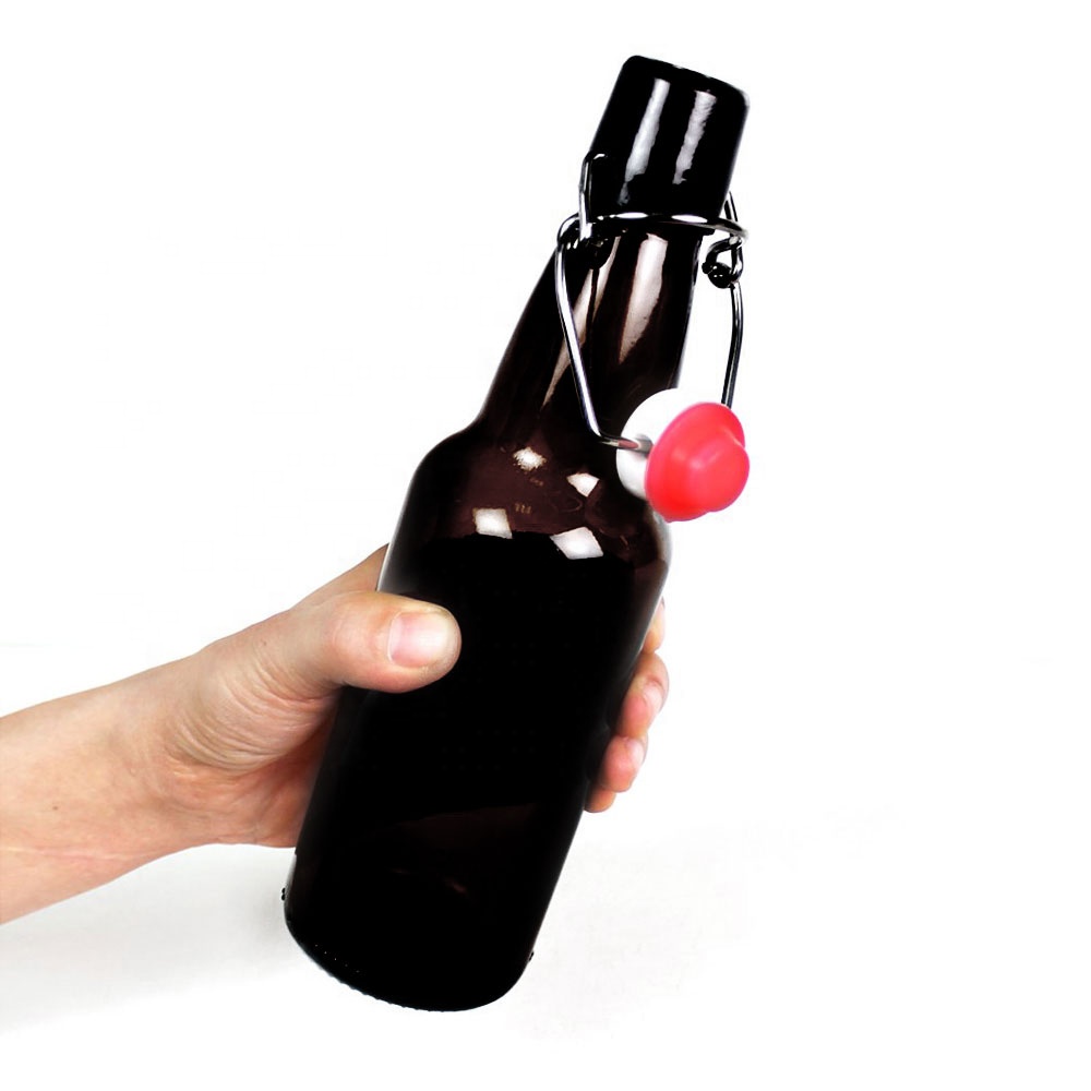 Wholesale 330ml 500ml 1000ml Amber Grolsch Style Airtight Swing Top empty black glass beer bottles