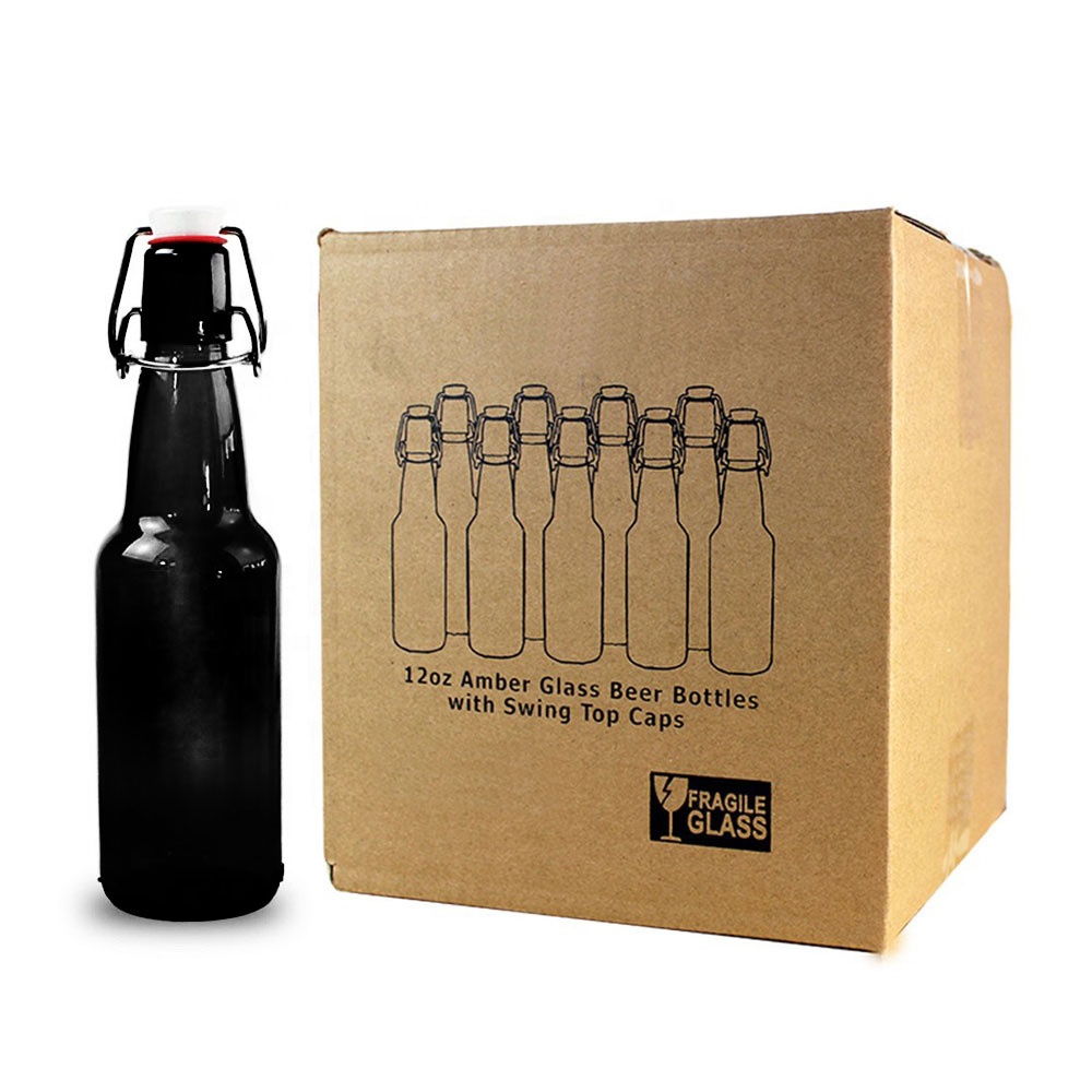Wholesale 330ml 500ml 1000ml Amber Grolsch Style Airtight Swing Top empty black glass beer bottles