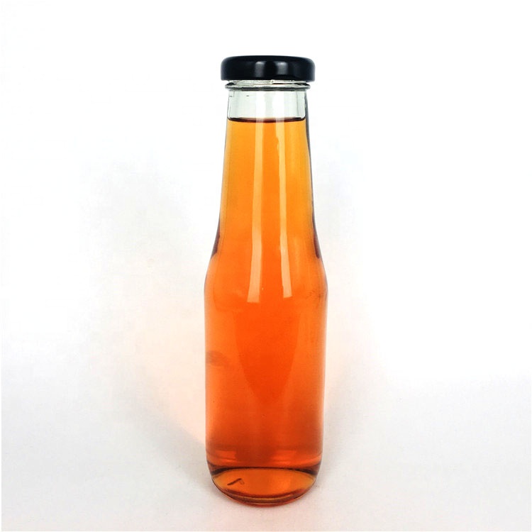 Wholesale 350ml clear juice bottle glass beverage bottle with metal lid