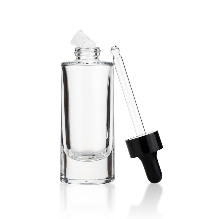 Wholesale 35ml Cosmetic Glass Bottle Simple Empty Clear Serum Bottle With Black Dropper Head