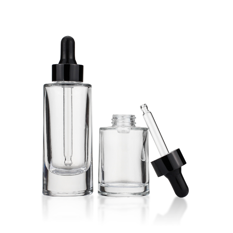 Wholesale 35ml Cosmetic Glass Bottle Simple Empty Clear Serum Bottle With Black Dropper Head