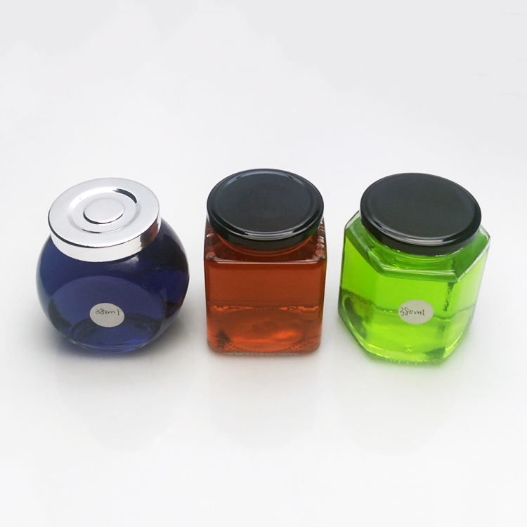 Wholesale 380ml different shape clear glass jar with metal or plastic lid