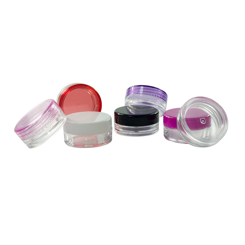 Wholesale 3g 5g plastic cosmetic skin care cream mini sample packaging round shape or square shape jar with colorful lids
