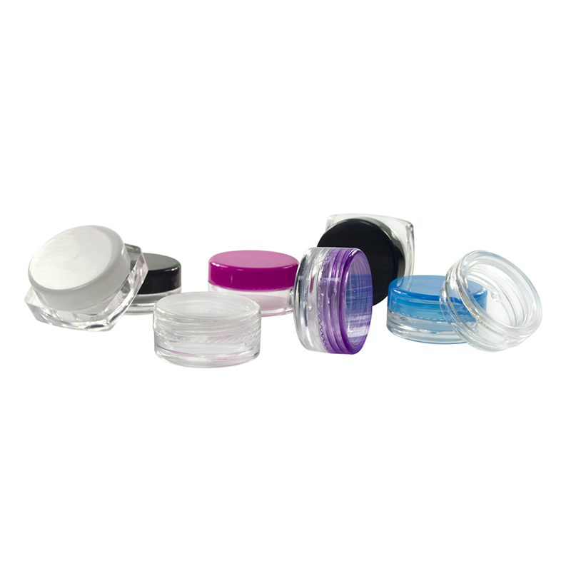 Wholesale 3g 5g plastic cosmetic skin care cream mini sample packaging round shape or square shape jar with colorful lids