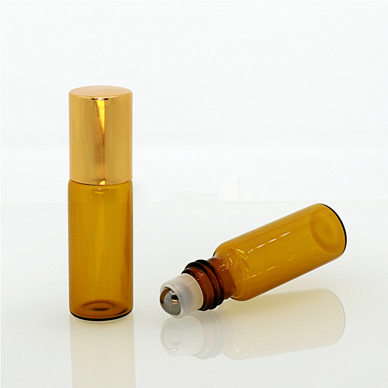Wholesale 3ml 5ml 10ml Amber Essential Oil bottle Roller Frosted Glass Roll On Bottle