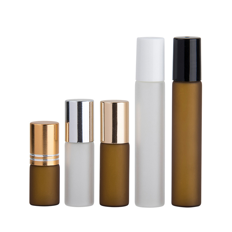 Wholesale 3ml 5ml 10ml Amber Essential Oil bottle Roller Frosted Glass Roll On Bottle