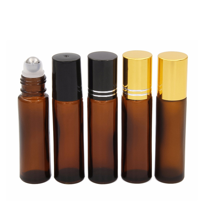 Wholesale 3ml 5ml 10ml Amber Essential Oil bottle Roller Frosted Glass Roll On Bottle