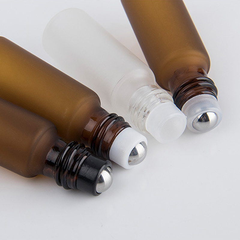 Wholesale 3ml 5ml 10ml Amber Essential Oil bottle Roller Frosted Glass Roll On Bottle