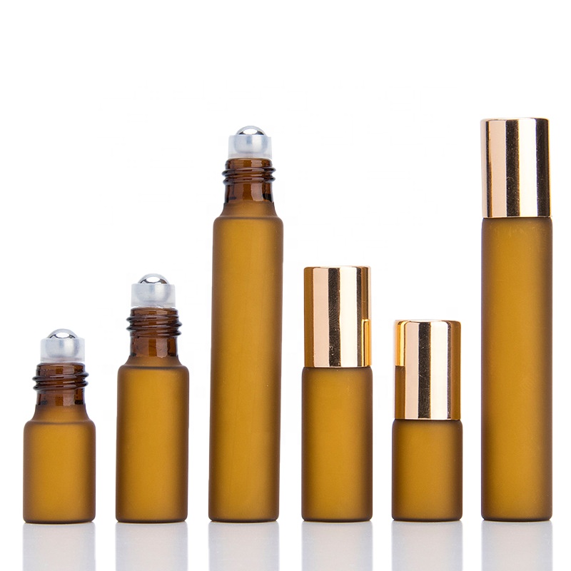 Wholesale 3ml 5ml 10ml Amber Essential Oil bottle Roller Frosted Glass Roll On Bottle