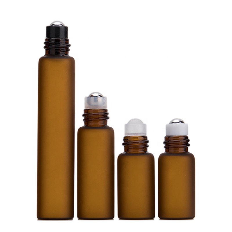 Wholesale 3ml 5ml 10ml Amber Essential Oil bottle Roller Frosted Glass Roll On Bottle