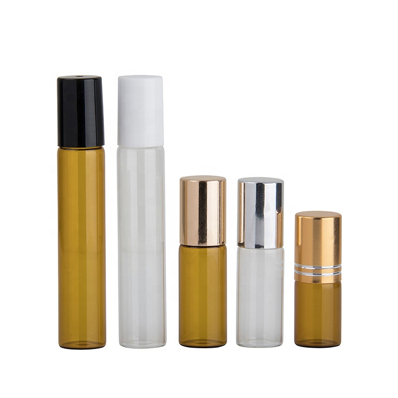 Wholesale 3ml 5ml 10ml Amber Essential Oil bottle Roller Frosted Glass Roll On Bottle