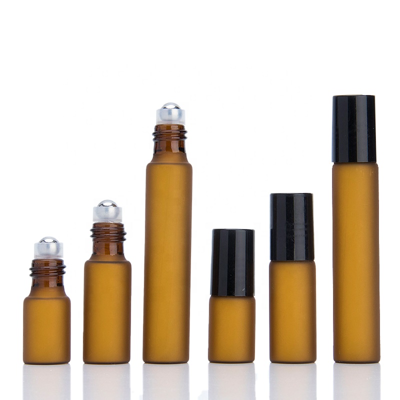 Wholesale 3ml 5ml 10ml Amber Essential Oil bottle Roller Frosted Glass Roll On Bottle