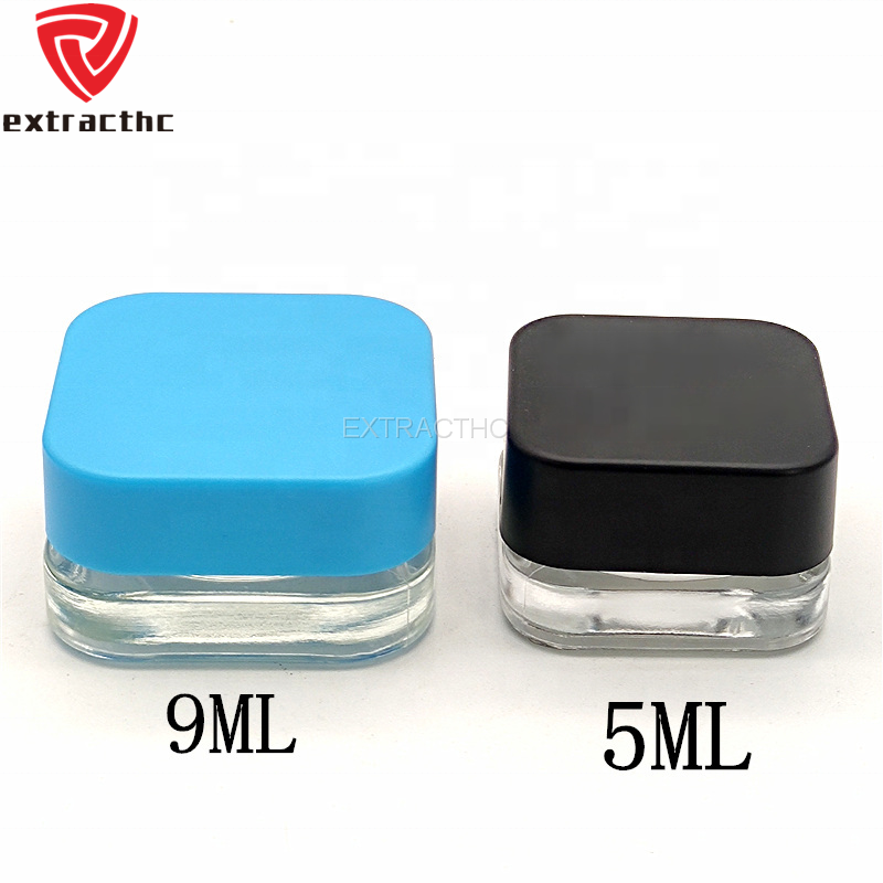 Wholesale 3ml 5ml 7ml 9ml white black Jar Square Cube Glass Jar Food Grade For Extract Concentrate Wax Child Resistance Lid