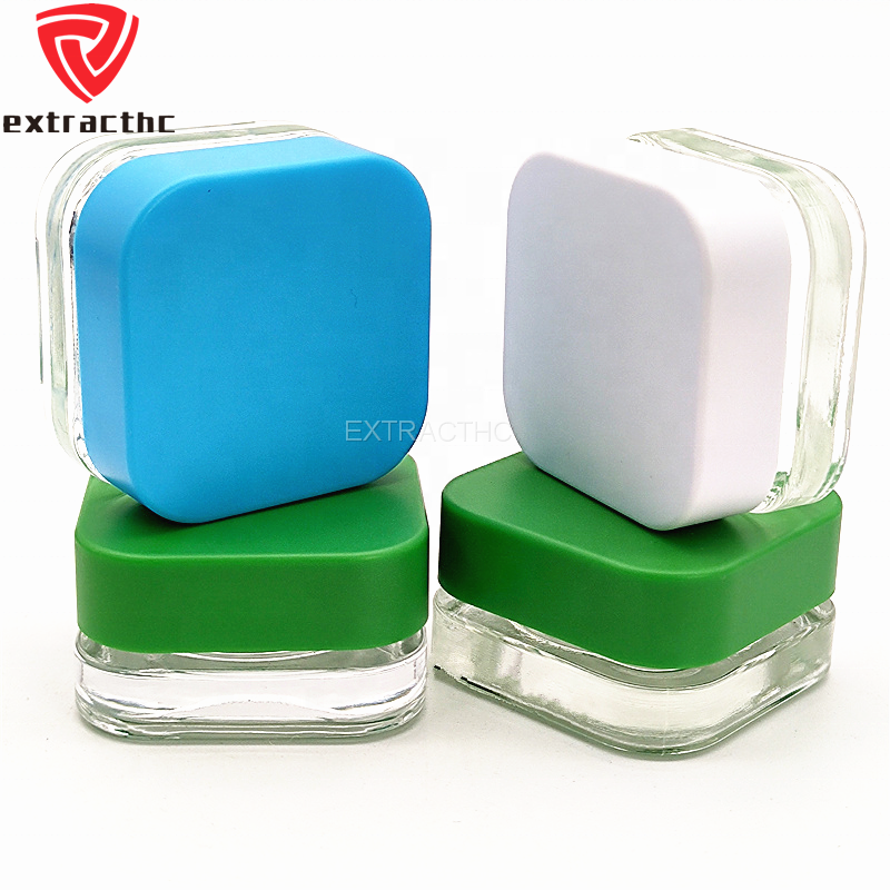 Wholesale 3ml 5ml 7ml 9ml white black Jar Square Cube Glass Jar Food Grade For Extract Concentrate Wax Child Resistance Lid