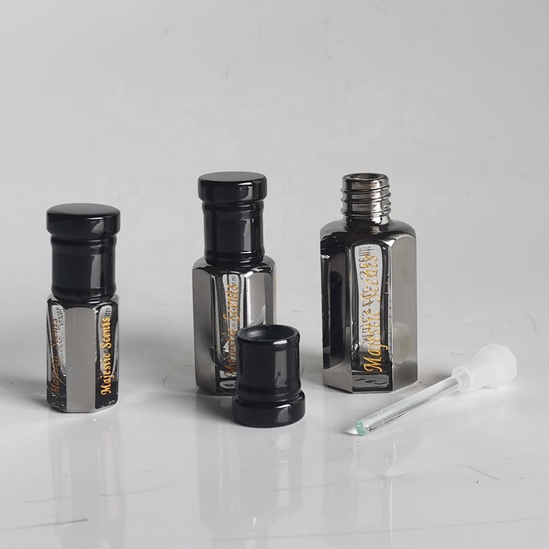 Wholesale 3ml Attar Mini Arabic Crystal Perfume Bottles Black Plating Crystal Glass Perfume Oil Bottle