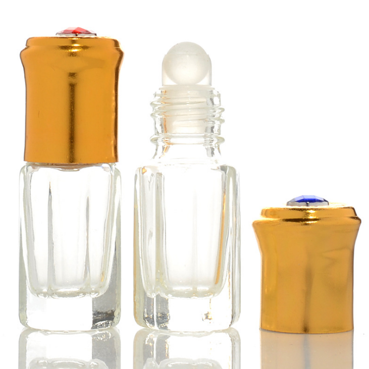 Wholesale 3ml Luxury Empty Clear Octagon Perfume bottle Attar Essential Oil Roller Glass Bottle roll on