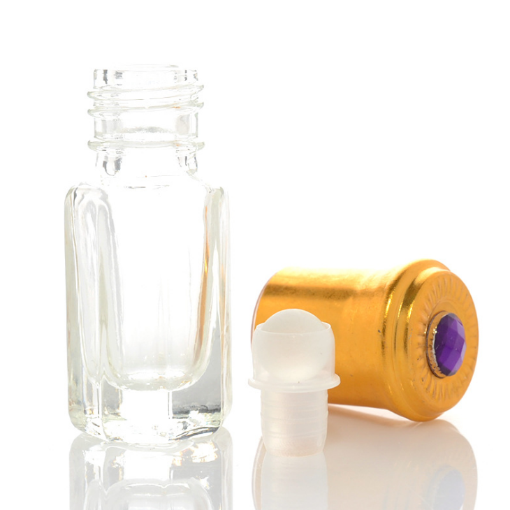 Wholesale 3ml Luxury Empty Clear Octagon Perfume bottle Attar Essential Oil Roller Glass Bottle roll on