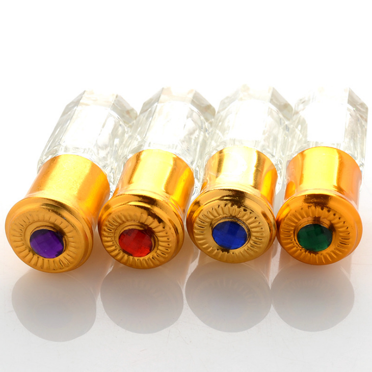 Wholesale 3ml Luxury Empty Clear Octagon Perfume bottle Attar Essential Oil Roller Glass Bottle roll on