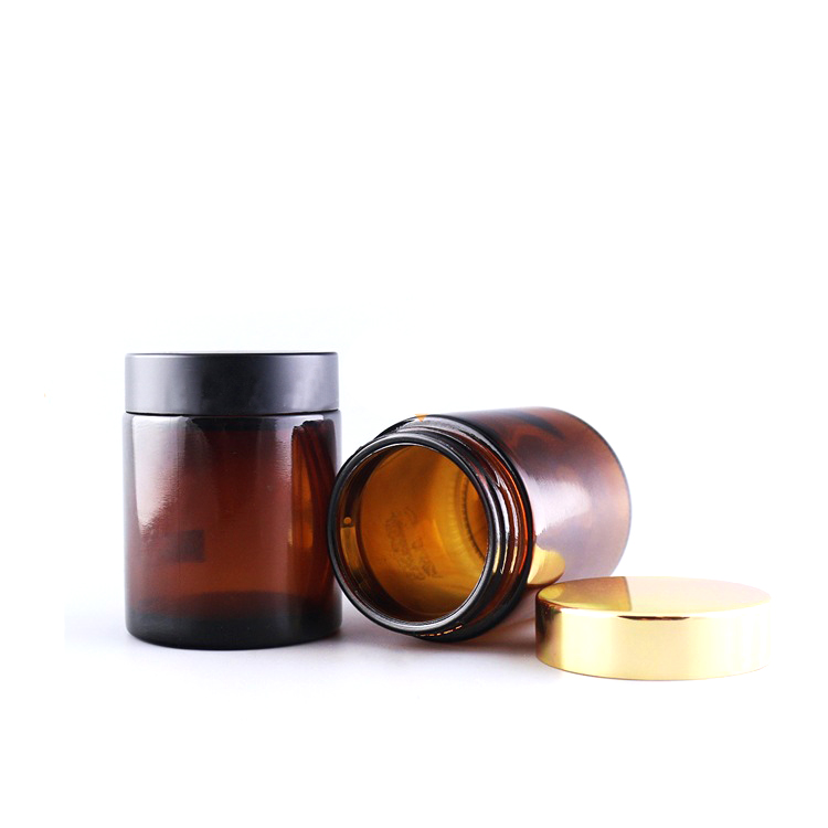 Wholesale 4 oz 200ml plastic amber jar face mask containers Black Cosmetic Jars with Gold Caps