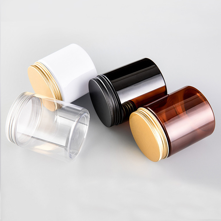 Wholesale 4 oz 200ml plastic amber jar face mask containers Black Cosmetic Jars with Gold Caps