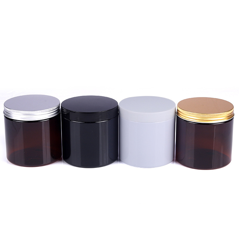 Wholesale 4 oz 200ml plastic amber jar face mask containers Black Cosmetic Jars with Gold Caps