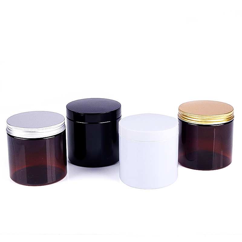 Wholesale 4 oz 200ml plastic amber jar face mask containers Black Cosmetic Jars with Gold Caps