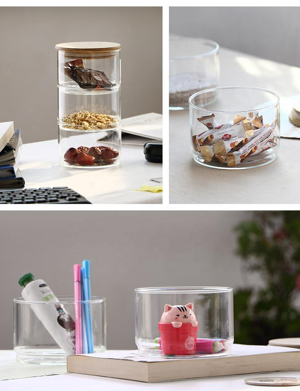 Wholesale 400mL heat resistant three-layer glass storage jar set food grade glass bowl