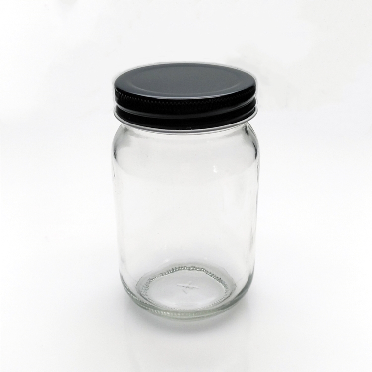 Wholesale 400ml clear round glass storage mason jar with metal lid