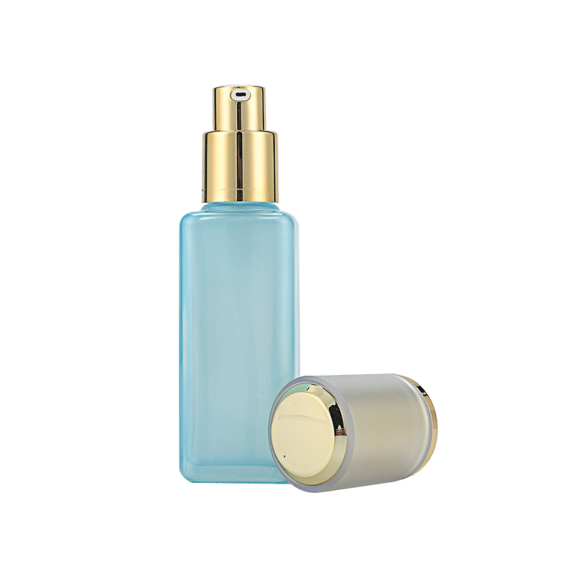 Wholesale 40ml 100ml 150ml 30g 50g Blue Square Cosmetic Packaging Cosmetic Glass Bottle Cream Jar with Gold Lid for Skin Care