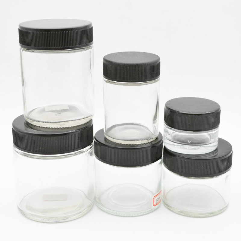 Wholesale 40ml 120ml 140ml 170ml 220ml high quality round straight sided clear glass jars with plastic childproof lid